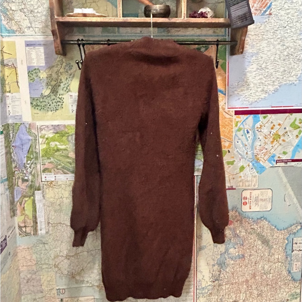 Urban Outfitters Brown Sweater Dress | Fuzzy Knit Mock Neck Long Sleeve Size L